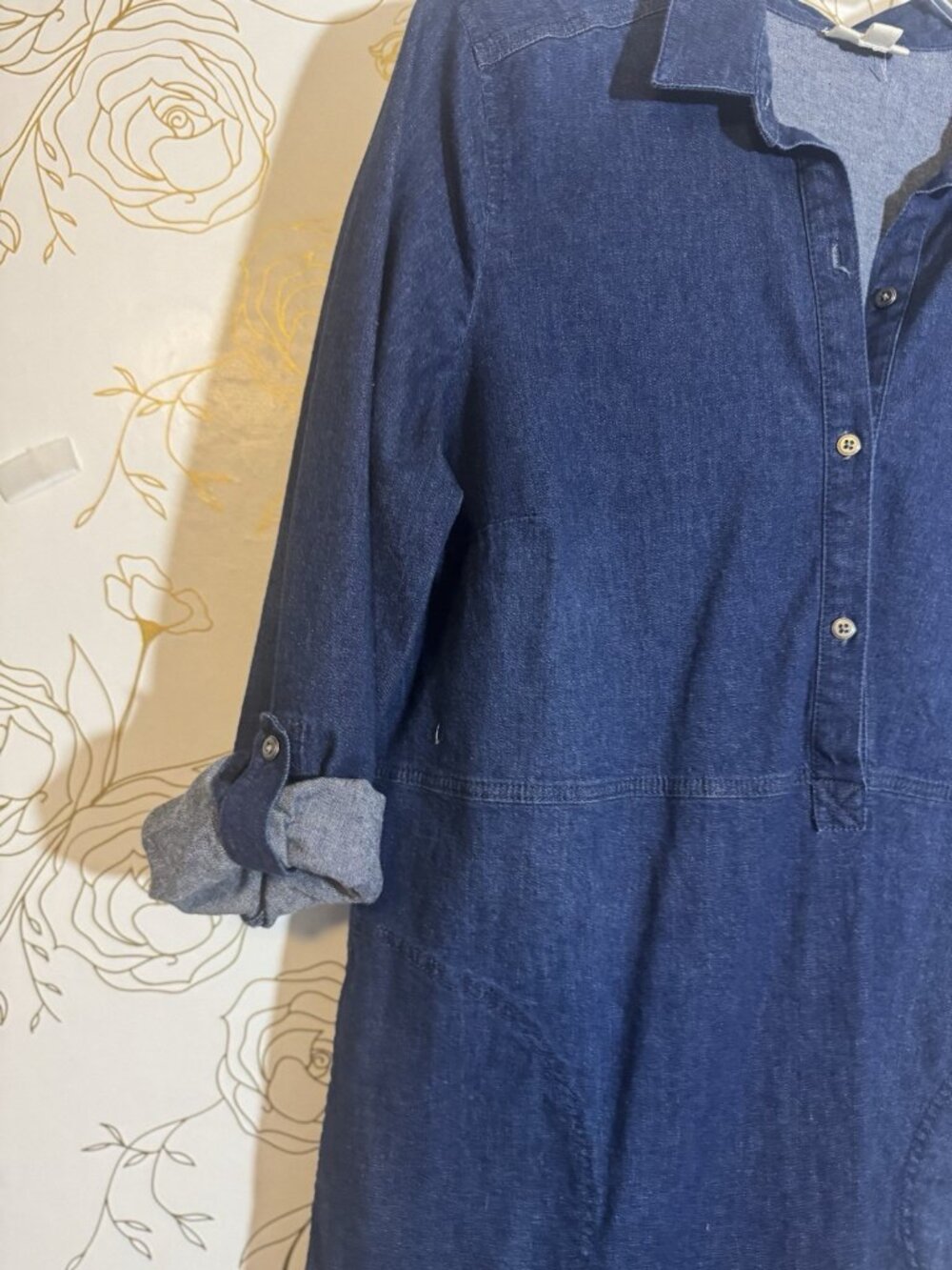 J Jill Denim Dress XL Collared Half Button Roll Tab Long Sleeve Dark Blue - Picture 5 of 8